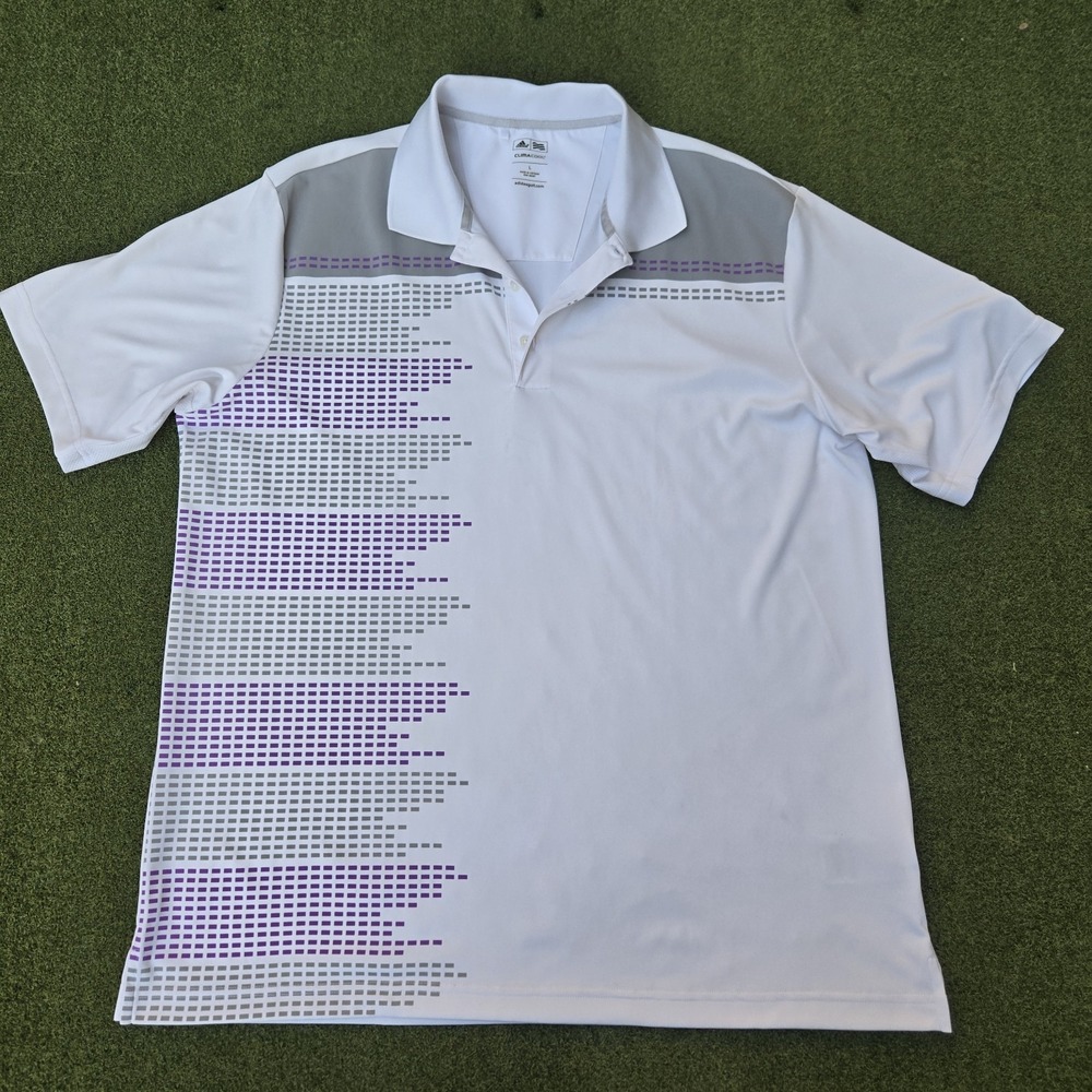 Adidas Climacool Men's Short Sleeve Golf Polo White Grey Purple Size Large